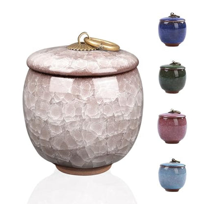 Small Urns for Human Ashes Keepsake, Ceramic Ice Crack Memorial Keepsake Cremation Urns Token Urns Mini Sharing Funeral Urns with Black Premium Box,White - color: White