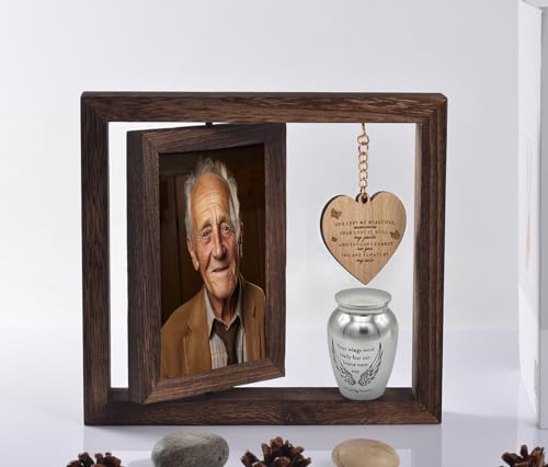 DB Memorial Picture Frame Fits 4''x6'' Photo and 2.6 Inches Silver Medium Urns for Human Ashes Keepsake，Mini Cremation Urn and Memorial Photo Frame Set for Loss of Loved One Sympathy Gift