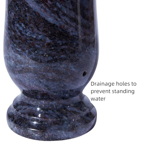 Cemetery Granite Vase for Grave, Natural Stone Heavy Headstone Flower Holder, 10 Inches Height, 4.7 Inches Diameter