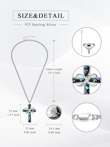 Turquoise Cross Urn Necklaces for Human Ashes 925 Sterling Silver Urn Necklaces Cremation Keepsake Memorial Pendant Necklace for Ashes for Loved One Human Pet - style: Infinity-Abalone Shell
