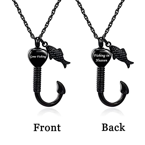 Fishing in Heaven Cremation Urn Necklace for Ashes & Fishing hook Memorial Pendant