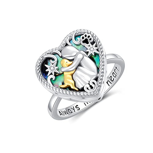AOBOCO Sterling Silver Dog Urn Ring for Ashes, Dog Memorial Keepsake Cremation Jewelry Gifts for Dog Lovers Women - style: Abalone Shell