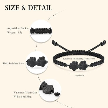 Oinsi Pet Cremation Bracelet for Ashes Dog Cat Paw Urn Pendant Bangle Adjustable Rope Memorial Urn Bracelet for Women Men Stainless Steel Keepsake -Black - color: D-Black