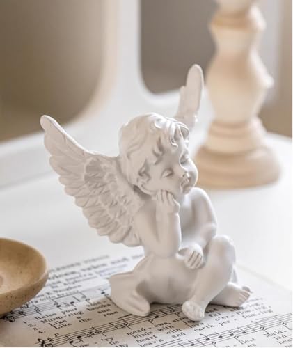 KiaoTime l Set of 2 Resin Adorable Cherubs Angels Statues Figurine Guardian Angel Garden Angels Sculpture Cute Angel Collection Wings Angel Memorial Statue 4.25"