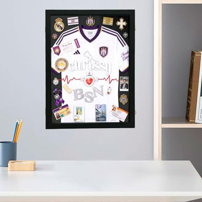 Graduation Shadow Box Frame 23.6x17.7 Inch, Large Memory Display Case for Cap Gown Diploma & Keepsakes, Wood Shadow Box with Glass Door, Lockable Graduation Frame with Pins & Hanging Hardware, Black