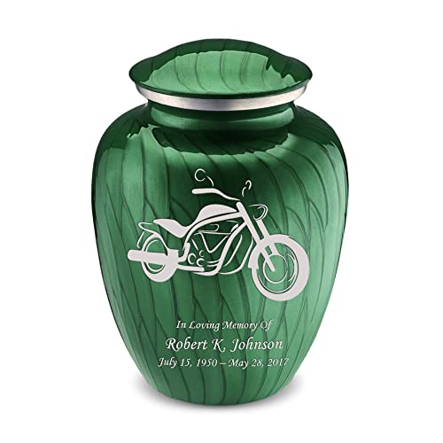 Adult Personalized Motorcycle Cremation Urns for Human Ashes I Large Pearl Green Funeral Urn for Men and Women I 200 lbs - color: Pearl Green
