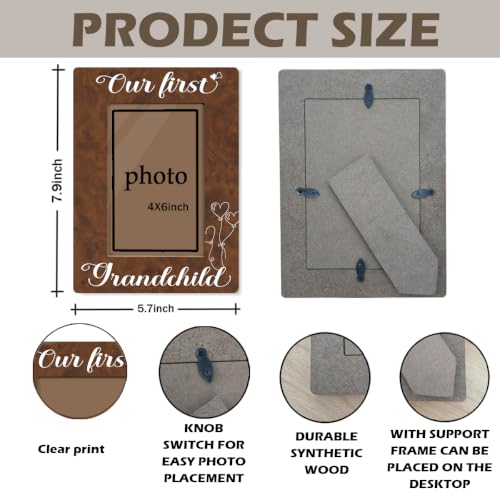 First Time Grandparents Picture Frame, Our First Grandchild Picture Frames, New Grandparents Gift, Home Decor Tabletop Display, Wooden Photo Frame Fitting a 4x6 Inch Photo - color: Our First Grandchild