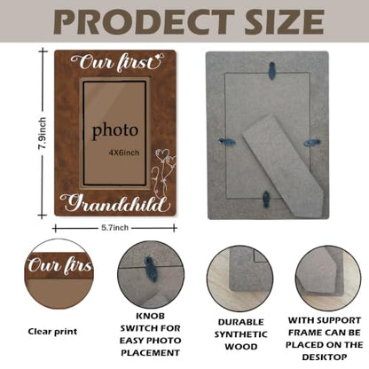 First Time Grandparents Picture Frame, Our First Grandchild Picture Frames, New Grandparents Gift, Home Decor Tabletop Display, Wooden Photo Frame Fitting a 4x6 Inch Photo - color: Our First Grandchild