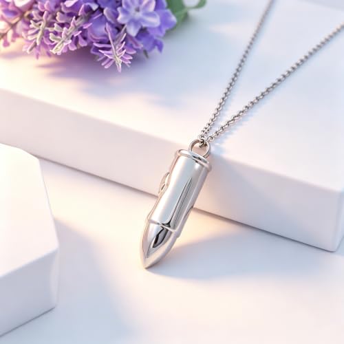 SIYUU Skull Bullet Urn Necklace for Ashes Stainless Steel Punk Cremation Keepsake Jewelry for Men Skeleton Bullet Urn Pendant Necklace Personalized Gothic Skull Bullet Memorial Jewelry - color: Customize