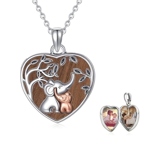 TUGHRA Locket Necklaces That Holds Picture Sterling Silver Elephant Locket Heart Pendant Necklace Photos Jewelry Gifts for Women Teen Mom Daughter - style: 03-Genuine ebony