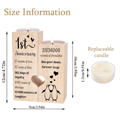 1 Year Anniversary Wedding Gifts for Boyfriend Girlfriend, One Year 1st Anniversary Romantic Gifts for Him Her, Heart Shaped Candlestick for Couple Husband Wife - color: 1st Anniversary
