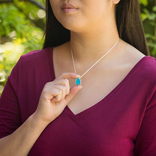 Turquoise Teardrop Pendant and Necklace for Ashes, Sterling Silver, Cremation Jewelry for Ashes - color: Turquoise Teardrop