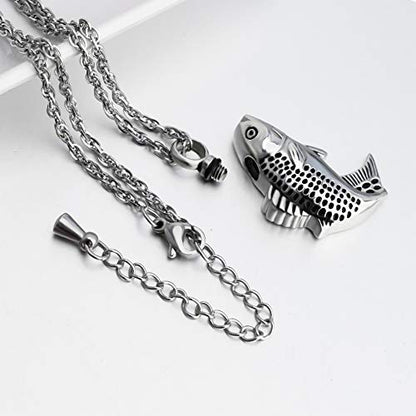 Dletay Fish Cremation Jewelry for Ashes Memorial Ashes Keepsake Necklace Urn Necklace Pendant - color: Silver