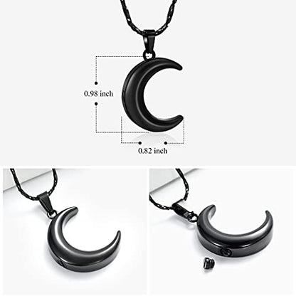Imrsanl Cremation Jewelry for Ashes Moon Urn Necklace Stainless Steel Memorial Lockets Keepsakes Jewelry for Ashes Pendant - Fill kit - color: Black