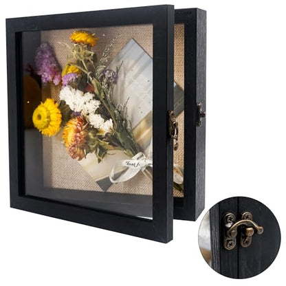 Small Wall Mounted Shadow Box Frame 8x8 with Real Glass,Black - color: Black, size: 8*8