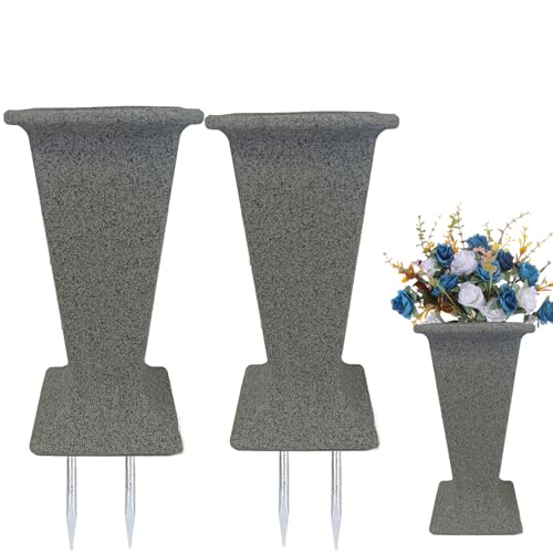 Cemetery Vase for Grave Headstones with Metal Spike,Fake Floral Holder for Atificial Outdoor - color: Gray