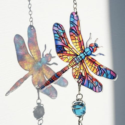 YU FENG Dragonfly Wind Chime with Crystal Suncatcher, Memorial Garden Decor - style: Tranquil Garden – Dragonfly – 21 Inch