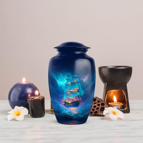 Sailing Ship Cremation Urn for Men - color: Ship Blue Urn-5, size: 10 Inch