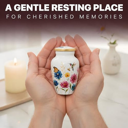 White Flower Keepsake Mini Urn for Human Ashes Adult Male & Female Funeral & Cremation Small Urn for Human Ashes Keepsake & 1 Ash Necklace for Men & Women - color: White Flower Mini Keepsake