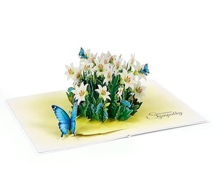 CUTPOPUP Sympathy Card, with Deespest Sympathy Pop Up Greeting Card Loss of Pet, Mom, Mother, Father, Dad, Child, Grandma, Blank Note Cards with Envelope (Butterflies Lily) SD256US - color: Sympathy Lily Butterflies-6x8in