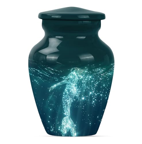 Mermaid Mini Urn for Ash for Mother, Cremation & Funeral Urns for Human Ashes Adult Father, Small Urn for Mom, Keepsakes Urns for Family, Beautifully Handcrafted Memorial Gifts, 3 inch 1 pcs - color: Teal Mermaid, size: 3 Inch - Pack of 1