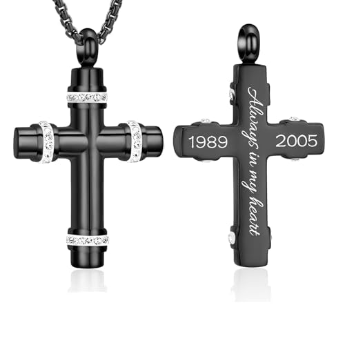 Urn Necklaces for Ashes Cross Cremation Jewelry for Ashes Memorial Ash Pendant with Hollow Keepsake Jewelry Gifts for Loss of Loved One with Funnel Filler Kit - color: Cross Customize