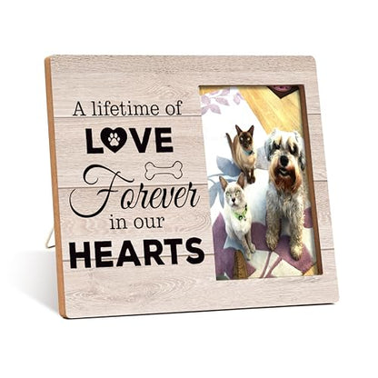 Pet Memorial Photo Frame - A Lifetime of Love Forever in Our Hearts - Wooden Tabletop Picture Frame for Dog or Cat - Sympathy Gift for Pet Owner - style: YuHong-Photo Frame-B73
