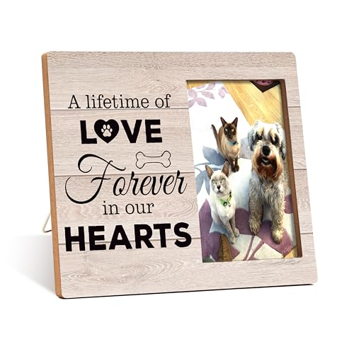Pet Memorial Photo Frame - A Lifetime of Love Forever in Our Hearts - Wooden Tabletop Picture Frame for Dog or Cat - Sympathy Gift for Pet Owner - style: YuHong-Photo Frame-B73