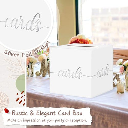 Elegant Wedding Card Box, Silver Foil Gift Card Box Holder for Party, White - color: White and Silver Foil