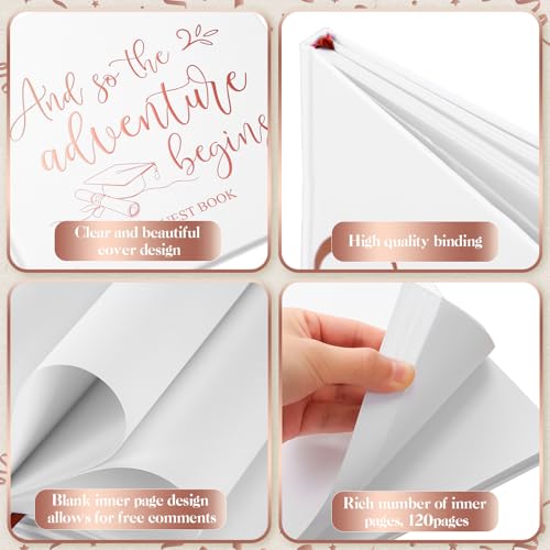 2026 Graduation Guest Book 8.7'' x 8.7" with 2 Markers Adventure Begins Guestbook Class of 2026 Picture Book Hardcover Rose Gold Foiled Photo Album for Graduation Party Supply Gifts 144 Pages - color: White, style: Motivational