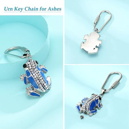Frog Urn Necklace for Ashes Animals Cremation Jewelry Stainlee Steel Memorial Necklaces Keepsake Jewelry Ashe Holder Pendant for Human Ashes with Filling Kits - color: Blue-Keychain