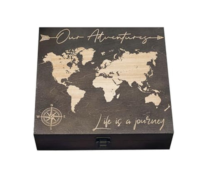Our Adventures Wooden Keepsake Box, 8.5x8x2.5 in, Dark Walnut - color: Dark Walnut Our Adventure