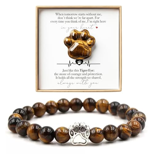 Cat Memorial Gifts for Loss of Cat Sympathy Gift Memorial Stone Bracelet - color: Tiger Eye Memorial Gift Set