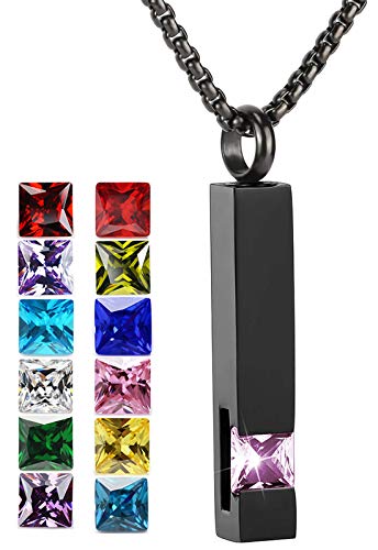 YOUFENG Urn Necklaces for Ashes Birthstone Cube Urns for Human Ashes Memorial Cremation Urn Locket Keepsake Ashes Jewelry - style: June
