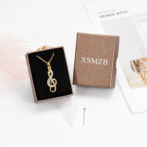 XSMZB Cremation Jewelry Crystal Music Note Urn Necklace for Ashes Stainless Steel Necklace Urn Cremation Memorial Ashes Holder Keepsake Pendant Locket - color: Gold