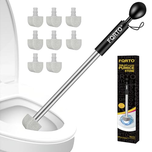 Pumice Stone Toilet Cleaner with Long Handle – 8 Refills for Hard Water - color: Black