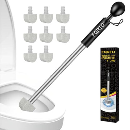 Pumice Stone Toilet Cleaner with Long Handle – 8 Refills for Hard Water - color: Black