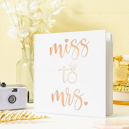 Calculs Polaroid 'Miss to mrs' Picture Book Bridal Shower Guest Book Blank Pages for Instant Film Rose Gold Bachelorette Party Sign in Book 8.5” Square White Cover Rose Gold Foil Stamping - style: Modern