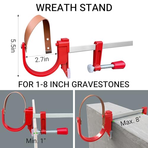 Christmas Grave Wreath Holder,Headstones Hanger,Adjustable 3-8" - 2 Pack - color: Red, size: 3 to 8 inches
