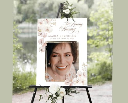 White Floral Funeral Welcome Sign, Celebration of Life Welcome Sign, in Loving Memory Sign, Celebration of Life, Celebration of Life Sign, Memorial Sign with Photo,Funeral Welcome Signs &5 - color: Version #19