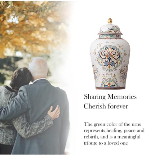 Flowers Urn Adult Ashes Keepsake Ceramic Large 200Cubic inches | 200lb Decorative Memorial buried Urn 11.6in high, non-traditional Big ashes Keepsake of Human /Female/Women/male /Pet Funeral
