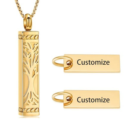 Tree of Life Urn Necklace, Stainless Steel Memorial Ashes Pendant | Tree of Life Cremation Jewelry Stainless Steel Locket Vertical Bar Keepsake Necklace Jewelry for Women Men Human Ashes - color: Customize