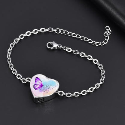 RIPFEVURN Wing Heart Cremation Jewelry Urn Bracelet for Ashes for Women Memorial Ashes Keepsake Link Bracelet - color: A piece of my heart lives in heaven