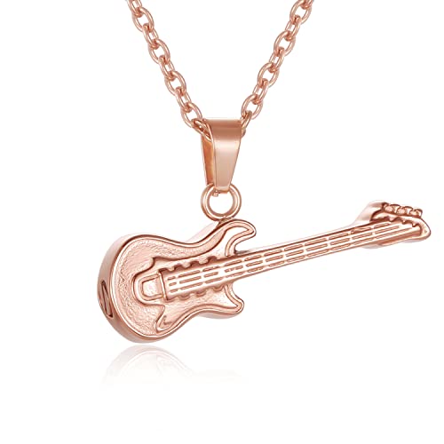 Guitar Cremation Jewelry for Ashes, Stainless Steel Guitar Shaped Urn Necklace for Men Women, Music Memorial Keepsake Pendant with Screw-Thread Chamber for Loved One - color: Rose Gold