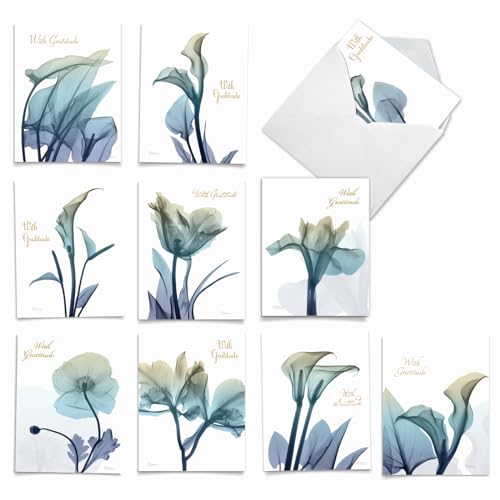 The Best Card Company - 10 Sympathy Thank You Cards (4 x 5.12 Inch) - Boxed Flower Condolence Gratitude - Blooming Expressions AM6221STG-B1x10 - style: Blooming Expressions - Assorted 10 Cards