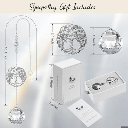 Sympathy Gift for Loss of Mom Dad, Memorial Crystal Suncatcher with Card | Grief Gifts for Women, Bereavement Condolences Window Ornament for Loss of Dog Cat, Miscarriage Gift for Mothers, Tree Life - style: Round Tree