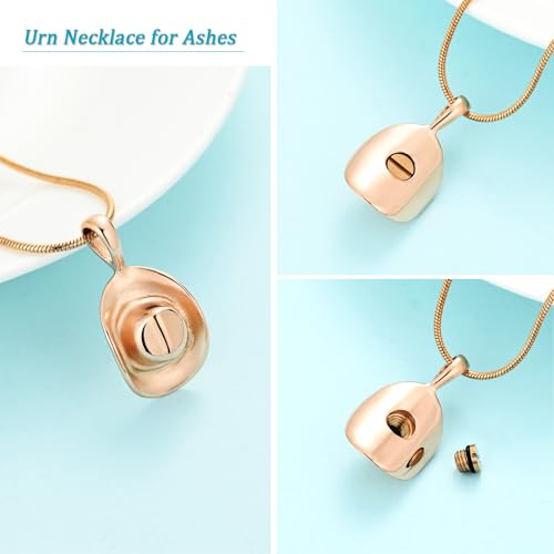 Hearbeingt Cowboy Hat Urn Necklace for Ashes Cremation Jewelry - color: Rose Gold