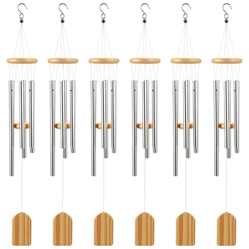 Yahenda 6 Pieces Rustic Wind Chimes 28 Inch Deep Tone Wind Chimes with 6 Aluminum Tubes Memorial Outdoors Soothing Melody for Farmhouse Garden Patio Home Decor (Wood Color) - color: Wood Color