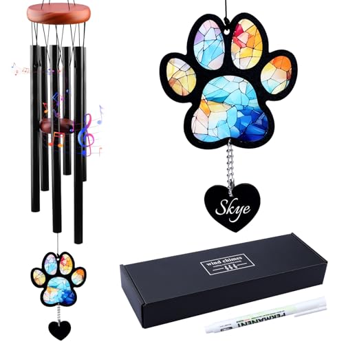 Dog Memorial Wind Chime for Loss of Pet Sympathy Bereavement Gift (Paw) | 26" Adjustable Sound Effects, Weather-resistant and Rust-proof, Suitable for Outside, Wood, Acrylic, Aluminum Materials - color: Dog Paw