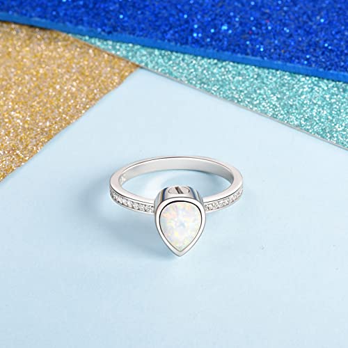 925 Sterling Silver Teardrop Cremation Urn Ring for Ashes Memorial Jewelry - color: Opal